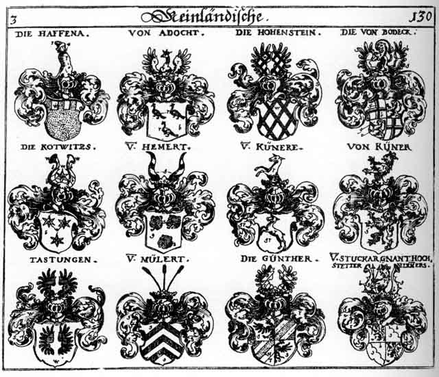 Coats of arms of Bodeck, Bodecker, Pachelbel, Schwab, Schwaben, Schwaven
