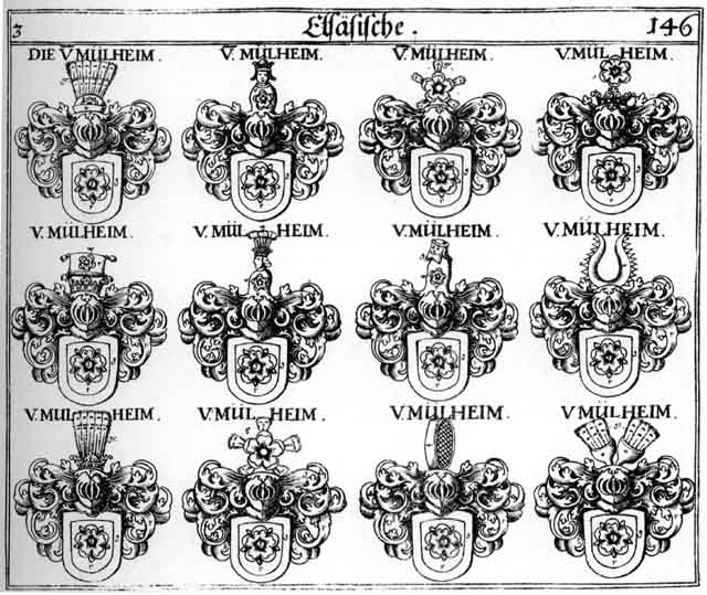 Coats of arms of Mülheim, Müllenheim, Mylheim, Tagiternen
