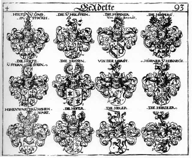 Coats of arms of Hesperg, Hofer, Hoffer, Holer, Holstein, Holtze, Holtzer, Höpener, Hopfner, Hordler, Horner, Horst, Horsten, Hosperg