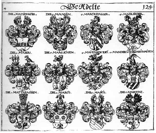 Coats of arms of Madlseder, Majeri, Mander, Mangen, Manlich, Manlichen, Marckstaller, Marco, Martini, Maschko, Masco, Matlseder, Matsperger, Matthiassen, Mayenzweig
