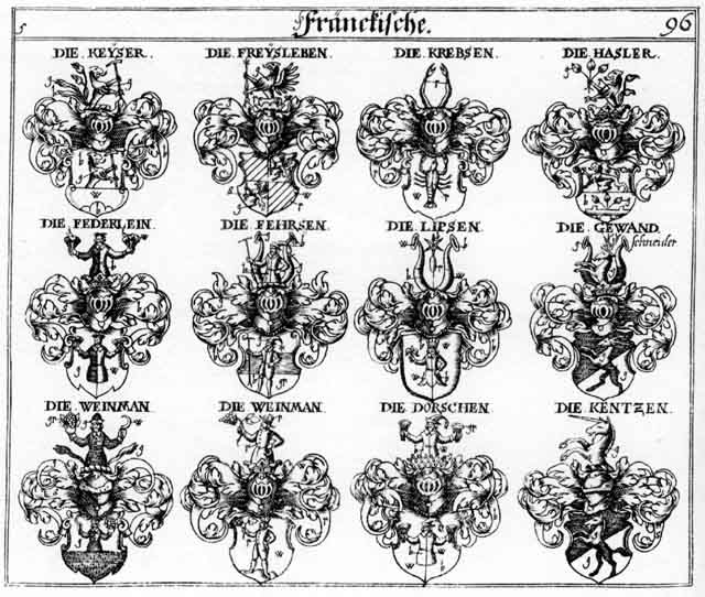 Coats of arms of Dorschen, Federlein, Fehrsen, Gewandschneider, Gwandschneider, Häsler, Krebs, Krebse, Lipsen, Weinmann, Weinmannfer