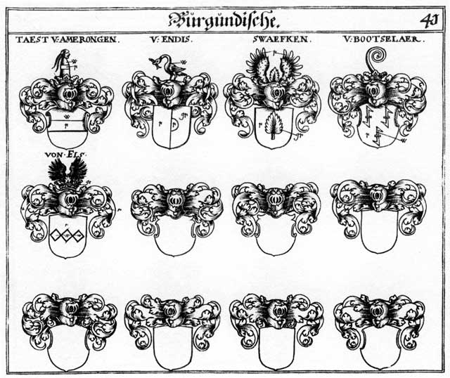 Coats of arms of Blavirii, Bootselaer, Els, Eltz, Endis, Swaefken, Taest